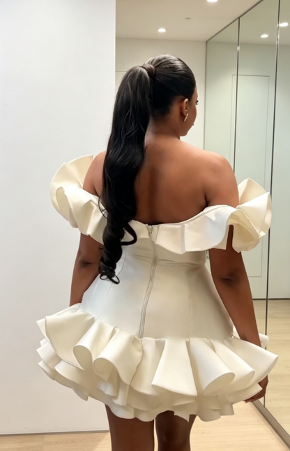 Fashion White Hoco Dress Off-shoulder Sheath Dress for Party Satin Birthday Dress ED09131