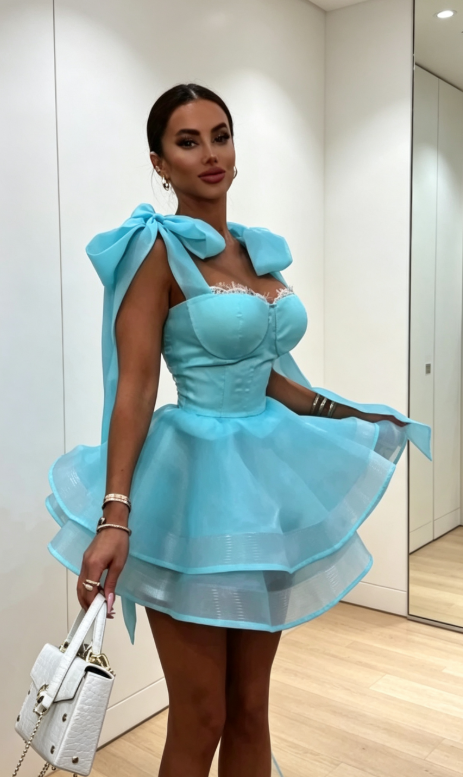 Robe de soirée trapèze bleu roi avec bretelles ED09135