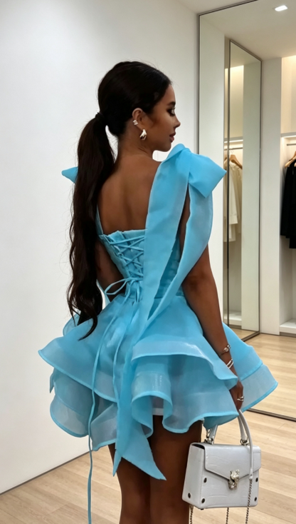 Robe de soirée trapèze bleu roi avec bretelles ED09135