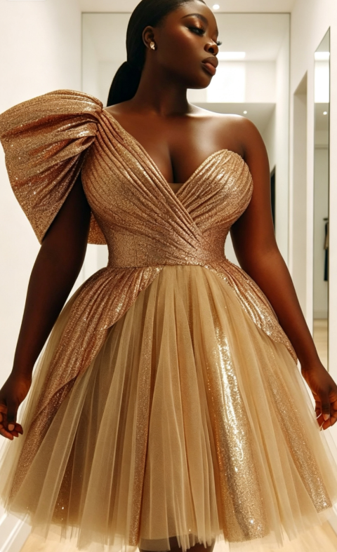 Robe d'anniversaire en tulle Fashion Gold Hoco Robe asymétrique trapèze pour soirée ED09136