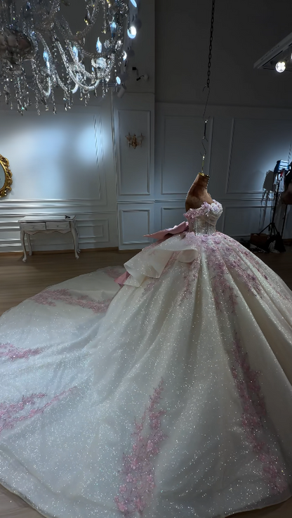 Magnifique robe de bal à épaules dénudées en tulle et appliques pour Quinceanera Robe champagne pour les 16 ans ED09147
