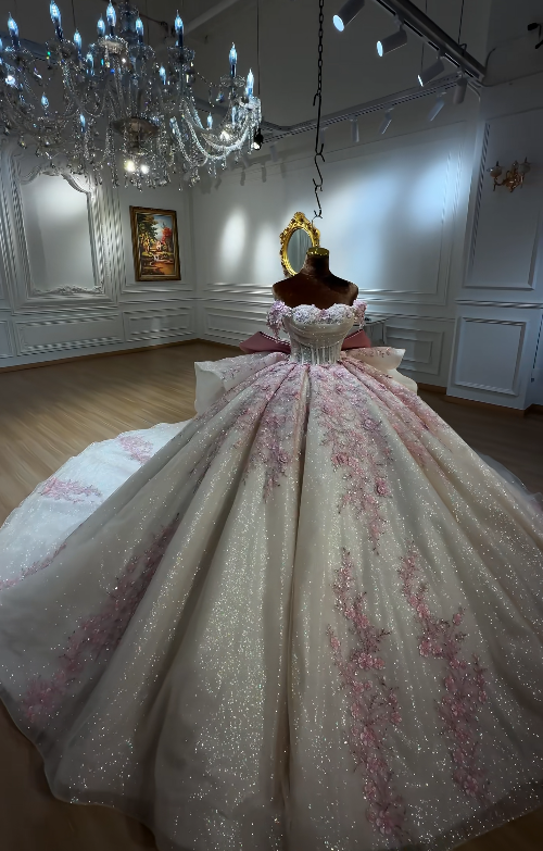 Magnifique robe de bal à épaules dénudées en tulle et appliques pour Quinceanera Robe champagne pour les 16 ans ED09147