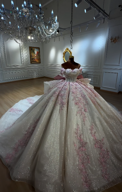 Magnifique robe de bal à épaules dénudées en tulle et appliques pour Quinceanera Robe champagne pour les 16 ans ED09147