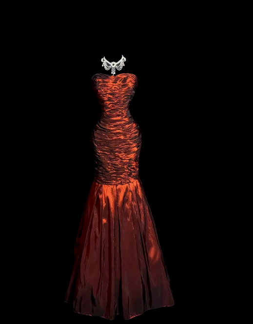 Romantic Red Prom Dress Satin Dress for Party Strapless Mermiad Evening Dress ED09155