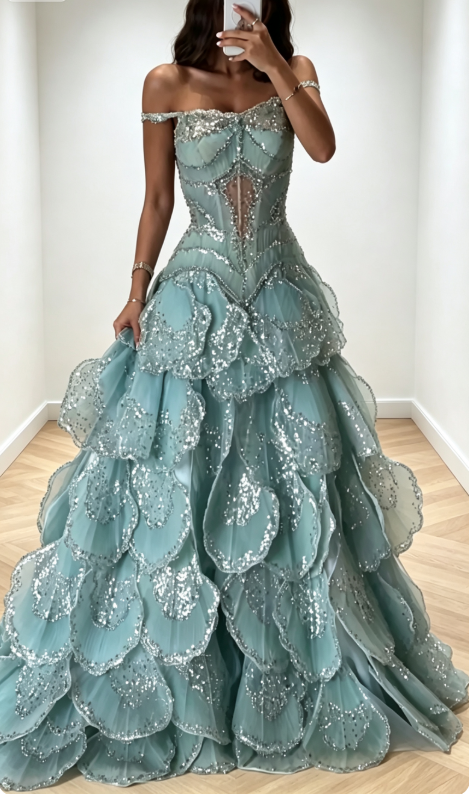 Romantic Blue Prom Dress Tulle Dress for Party Straps A-Line Evening Dress ED09157