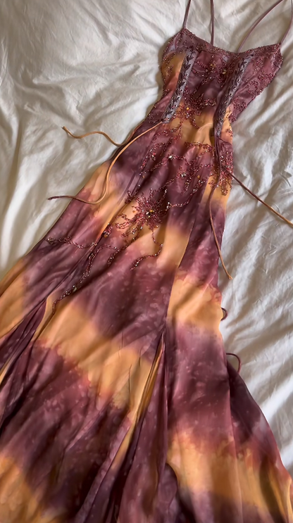 Romantic Brown Prom Dress Chiffon Dress for Party Straps Sheath Evening Dress ED09159