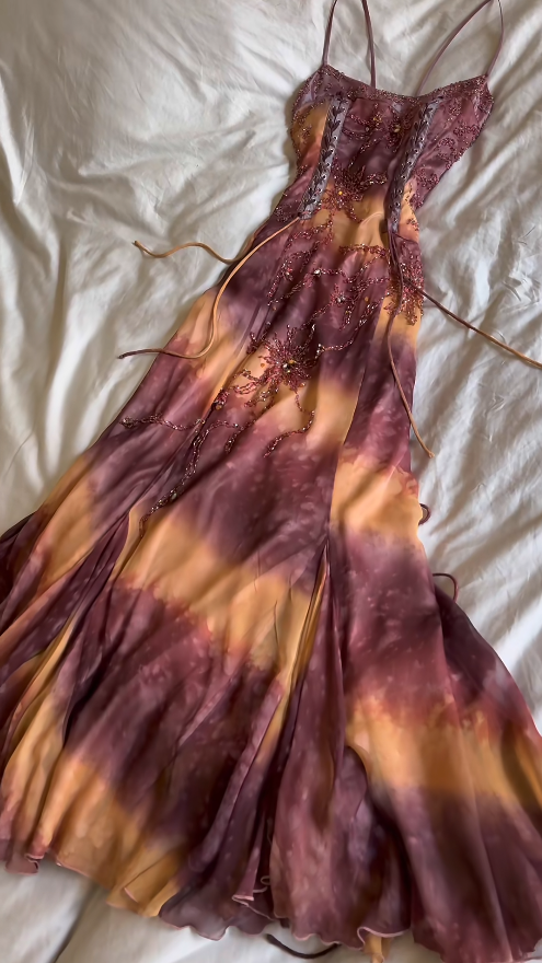 Romantic Brown Prom Dress Chiffon Dress for Party Straps Sheath Evening Dress ED09159