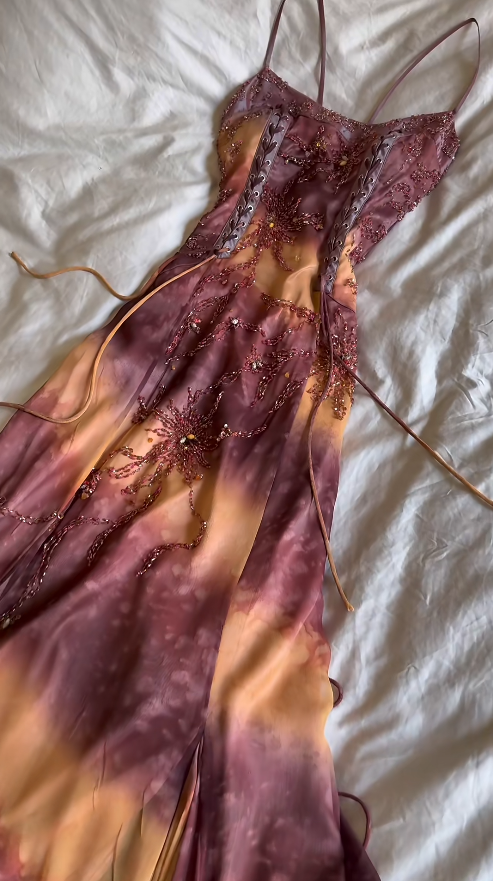 Romantic Brown Prom Dress Chiffon Dress for Party Straps Sheath Evening Dress ED09159