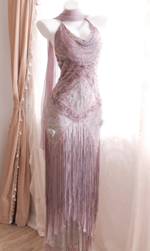 Romantic Pink Prom Dress Chiffon Beaded Dress for Party Straps Sheath Evening Dress ED09160