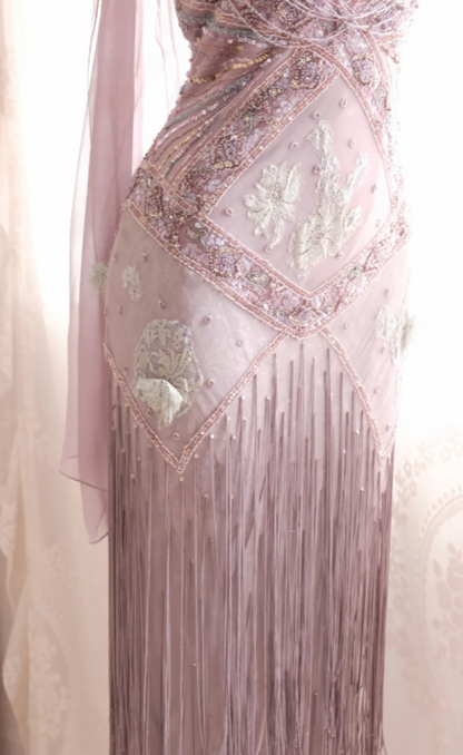 Romantic Pink Prom Dress Chiffon Beaded Dress for Party Straps Sheath Evening Dress ED09160