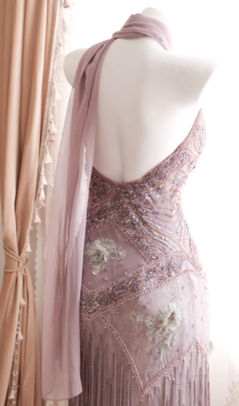Romantic Pink Prom Dress Chiffon Beaded Dress for Party Straps Sheath Evening Dress ED09160