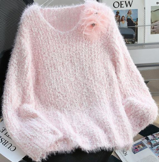Pullover aus Nerzimitat mit zarten 3D-Blumen ED0916
