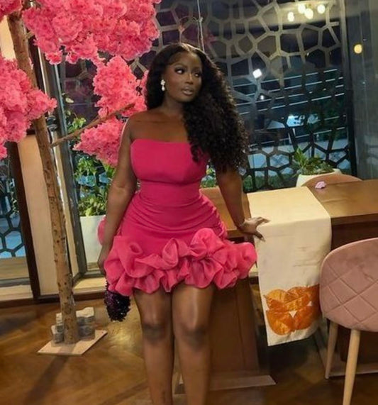 Robe de cocktail rose vif sexy, robe d'anniversaire bustier, robe fourreau en tulle pour soirée ED09173