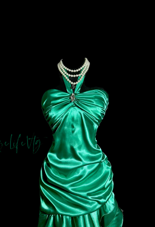 Robe de cocktail verte sexy, Robe d'anniversaire dos nu, Robe fourreau en satin pour soirée ED09173