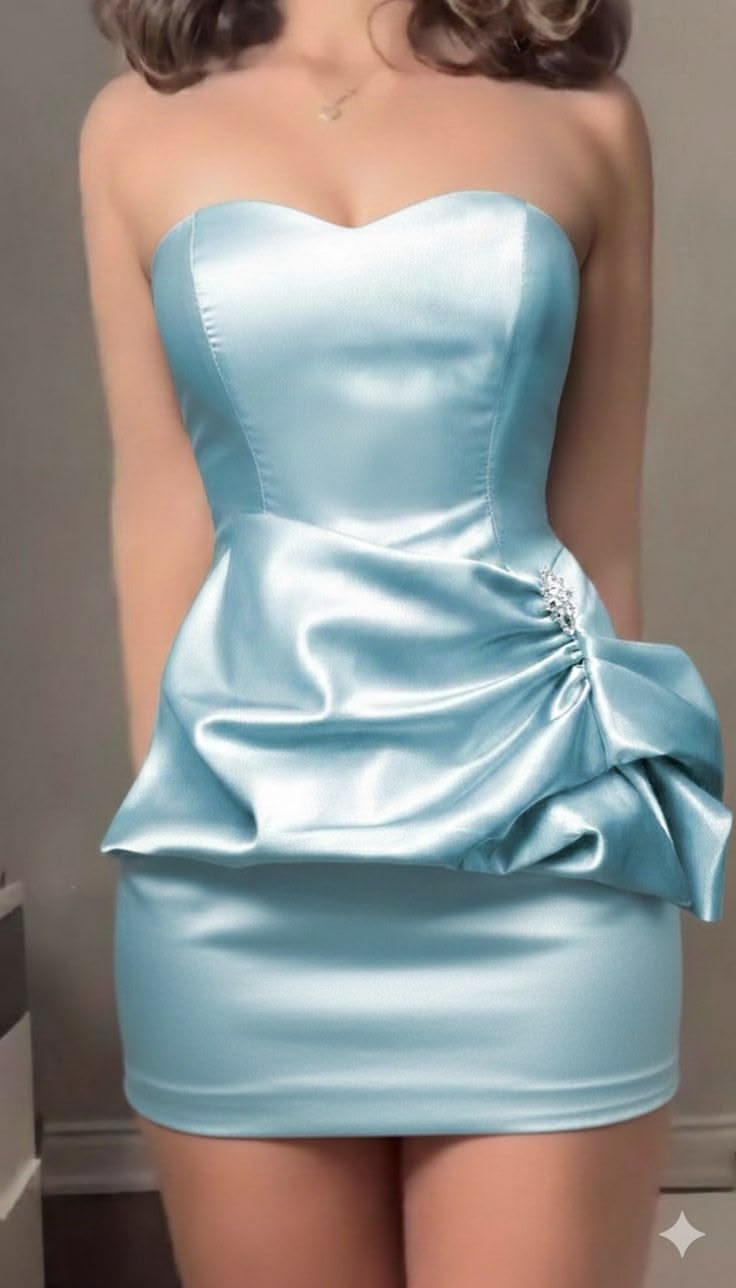 Sexy Blue Hoco Dress Strapless Birthday Dress Sheath Satin Dress for Party ED09175
