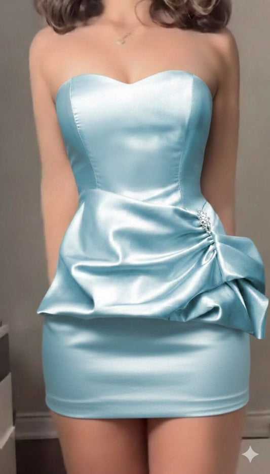 Robe de bal bleu sexy Robe d'anniversaire bustier Robe fourreau en satin pour soirée ED09175