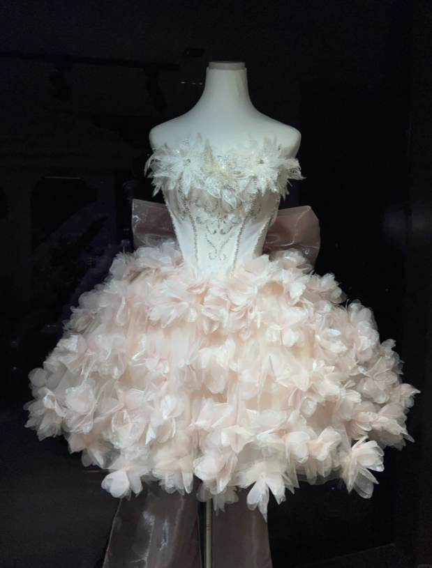 Cute Pink Hoco Dress Strapless A-Line Birthday Dress Tulle Dress for Party ED09181