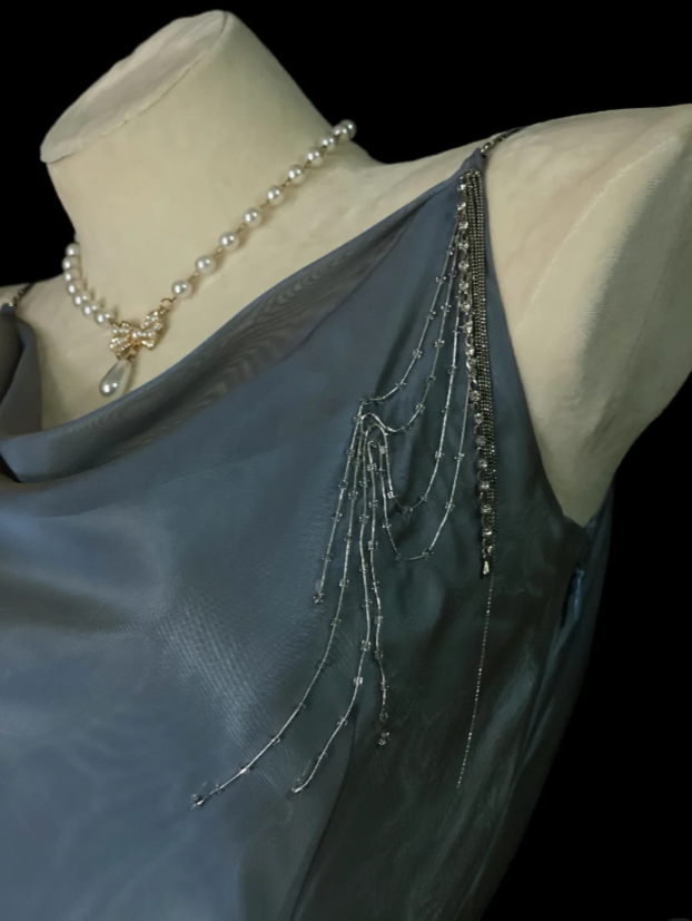 Cute Grey Blue Hoco Dress Straps A-Line Birthday Dress Satin Dress for Party ED09182