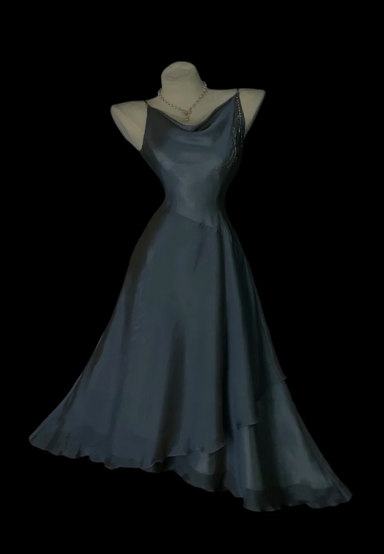 Cute Grey Blue Hoco Dress Straps A-Line Birthday Dress Satin Dress for Party ED09182