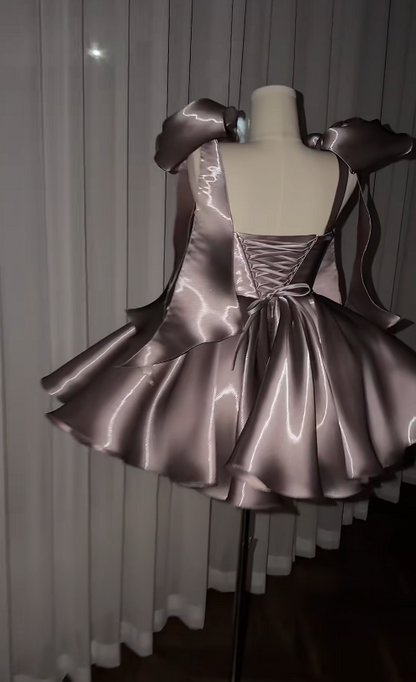 Cute Yellow Hoco Dress Straps A-Line Birthday Dress Satin Dress for Party ED09183