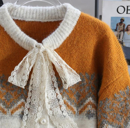 Fair Isle Vintage Kontrast Strickjacke ED0918