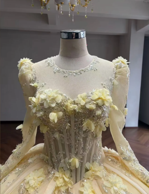 Fairy Off-shoulder Ball Gown Quinceanera Dress Tulle Applique Yellow Sweet 16 Dress ED09192