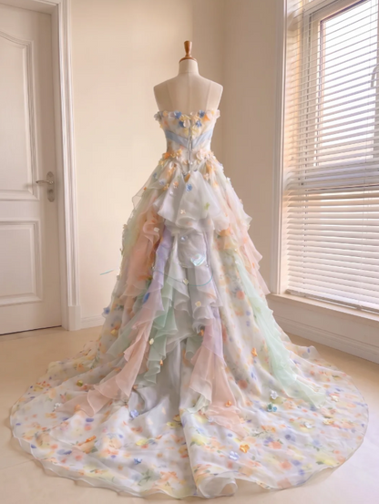 Fairy Strapless Prom Dress Ball Gown Quinceanera Dress Tulle Applique Sweet 16 Dress ED09194
