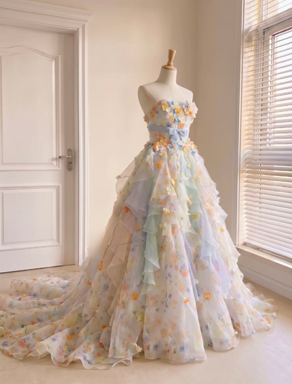 Fairy Strapless Prom Dress Ball Gown Quinceanera Dress Tulle Applique Sweet 16 Dress ED09194