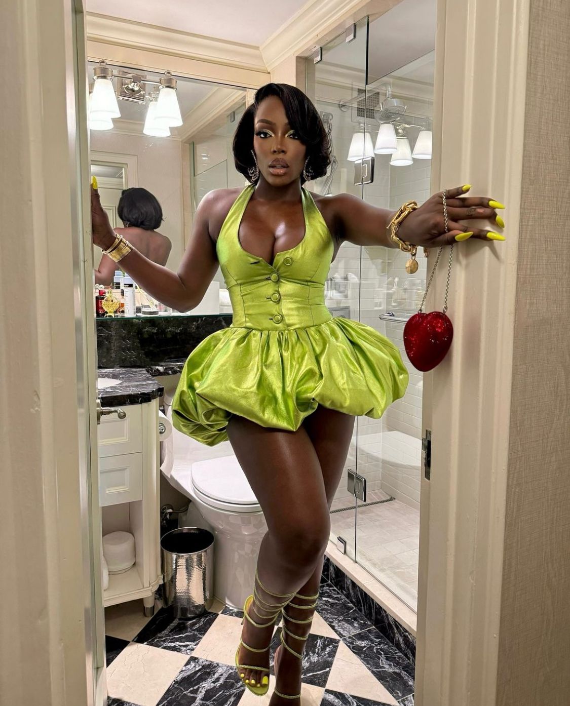 Chic Green Short Prom Dress Halter A-Line Birthday Dress Satin  Hoco Dress ED09203