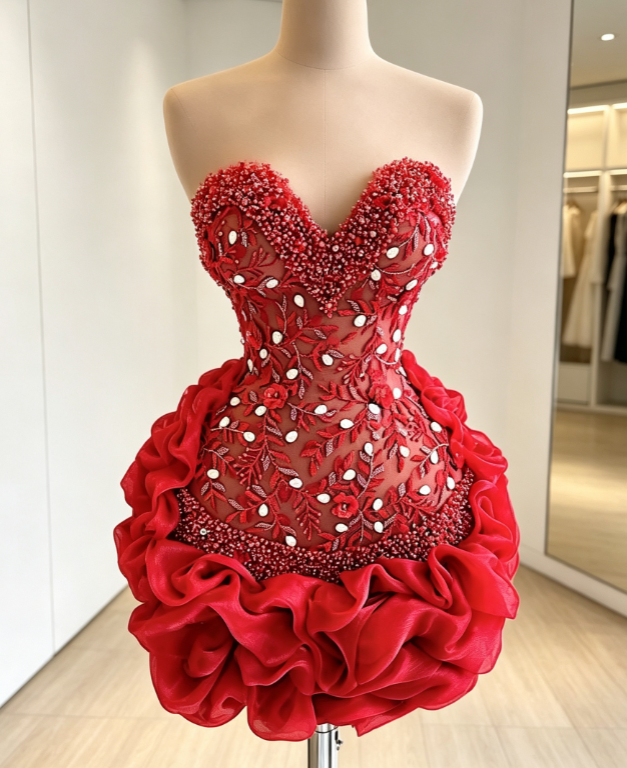 Chic Burgundy Short Prom Dress Beaded Bodycon Birthday Dress Tulle Hoco Dress ED09207