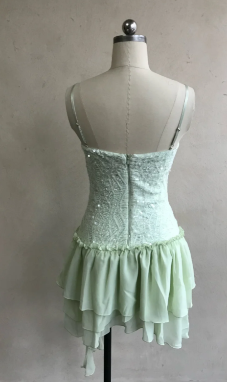 Chic Green Short Prom Dress Tulle Sheath Birthday Dress Straps Hoco Dress ED09214