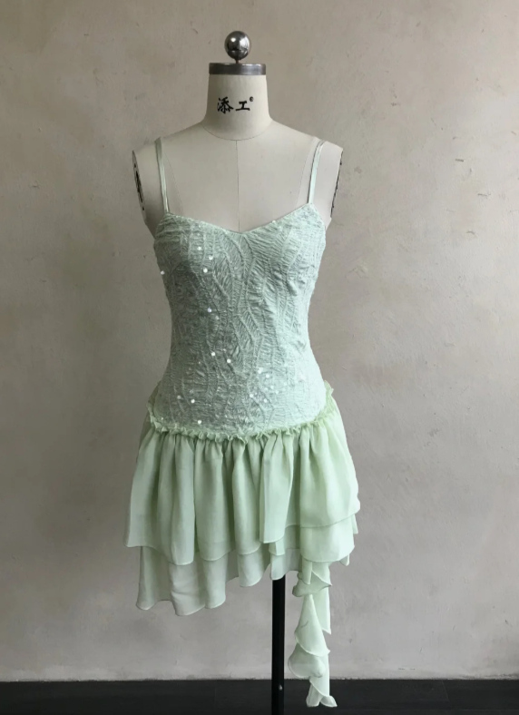 Chic Green Short Prom Dress Tulle Sheath Birthday Dress Straps Hoco Dress ED09214