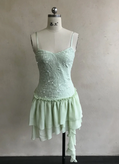 Chic Green Short Prom Dress Tulle Sheath Birthday Dress Straps Hoco Dress ED09214