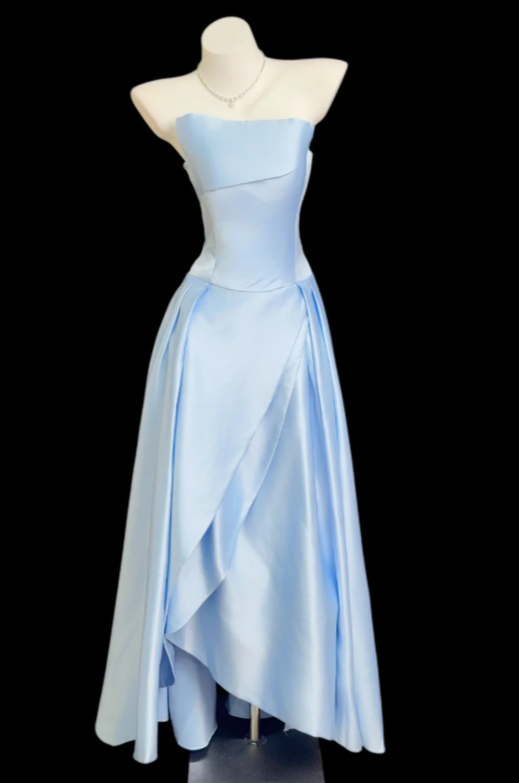 Chic Blue Prom Dress Satin A-Line Evening Dress Strapless Long Formal Dress ED09218