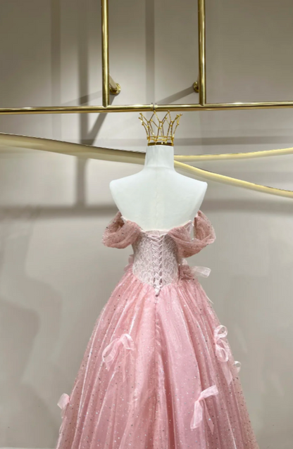 Fairy Pink Prom Dress  Off-shoulder A-Line Long Evening Dress Tulle Dress for Party Dress ED09220