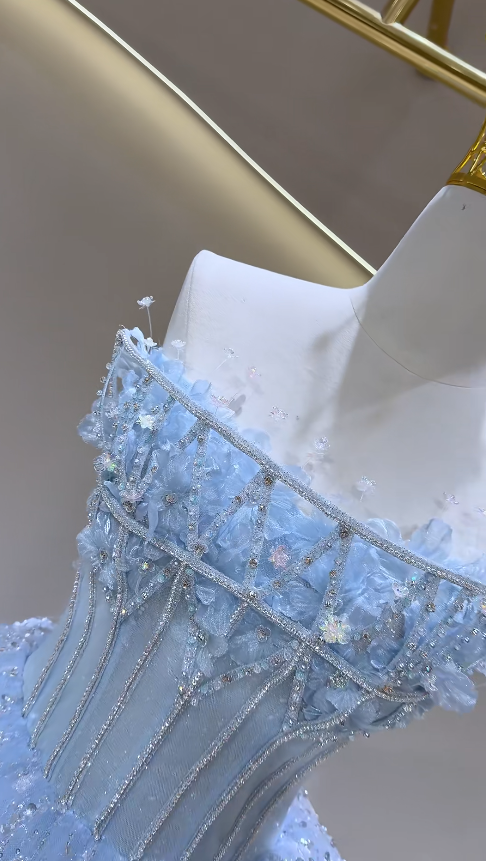 Fairy Blue Prom Dress  Strapless A-Line Long Evening Dress Tulle Dress for Party Dress ED09221