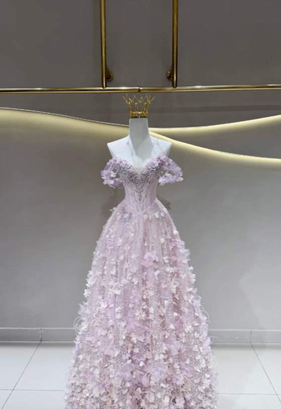 Fairy Purple Prom Dress Off-shoulder A-Line Long Evening Dress Tulle Dress for Party Dress ED09223