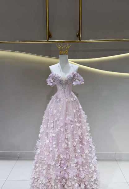 Fairy Purple Prom Dress Off-shoulder A-Line Long Evening Dress Tulle Dress for Party Dress ED09223