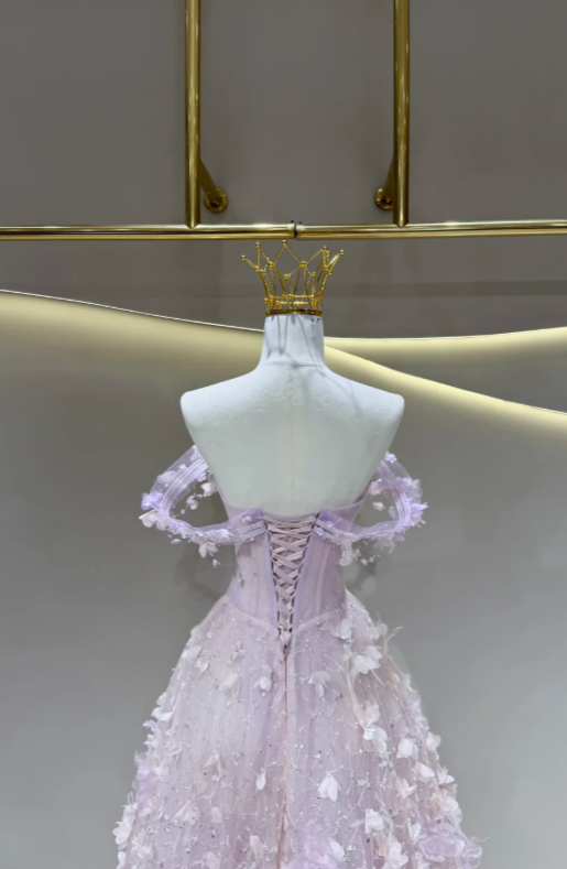 Fairy Purple Prom Dress Off-shoulder A-Line Long Evening Dress Tulle Dress for Party Dress ED09223