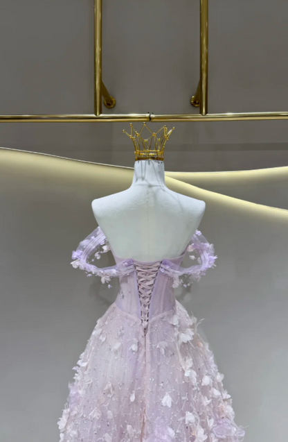 Fairy Purple Prom Dress Off-shoulder A-Line Long Evening Dress Tulle Dress for Party Dress ED09223