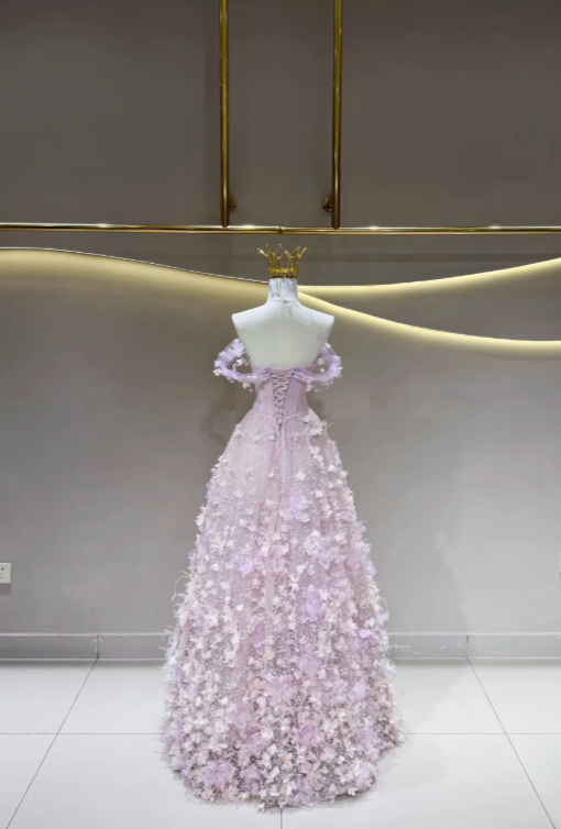 Fairy Purple Prom Dress Off-shoulder A-Line Long Evening Dress Tulle Dress for Party Dress ED09223