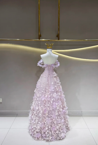 Fairy Purple Prom Dress Off-shoulder A-Line Long Evening Dress Tulle Dress for Party Dress ED09223