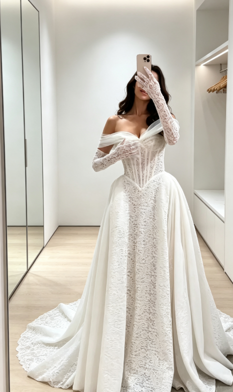 Gorgeous Off-shoulder A-Line WEdding Dress Lace Bridal Gown White Bridal Dress ED09224
