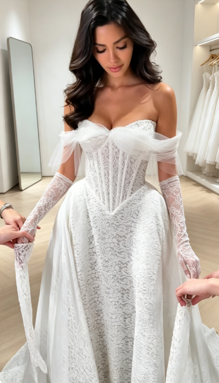 Gorgeous Off-shoulder A-Line WEdding Dress Lace Bridal Gown White Bridal Dress ED09224