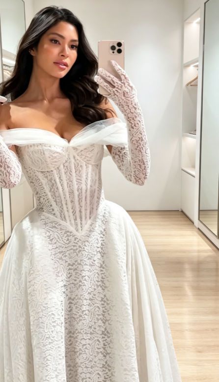 Gorgeous Off-shoulder A-Line WEdding Dress Lace Bridal Gown White Bridal Dress ED09224