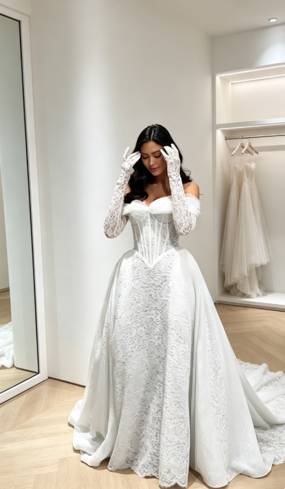Gorgeous Off-shoulder A-Line WEdding Dress Lace Bridal Gown White Bridal Dress ED09224