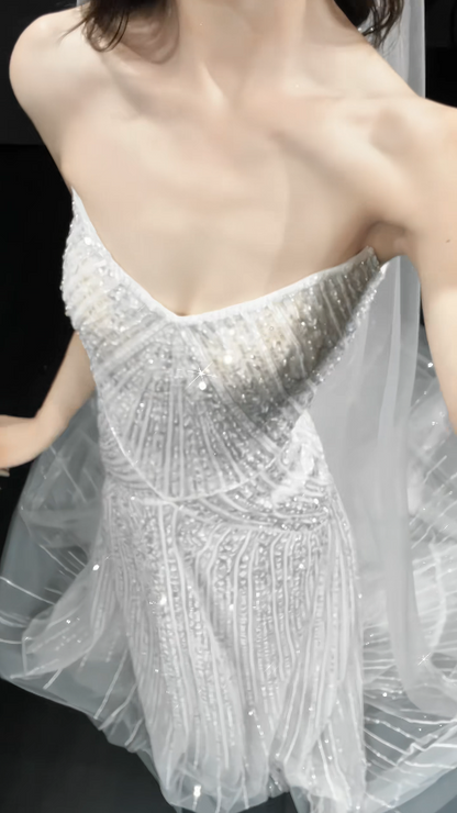 Gorgeous Sweetheart A-line Wedding Dress Tulle Sequins Bridal Gown White Bridal Dress ED09227