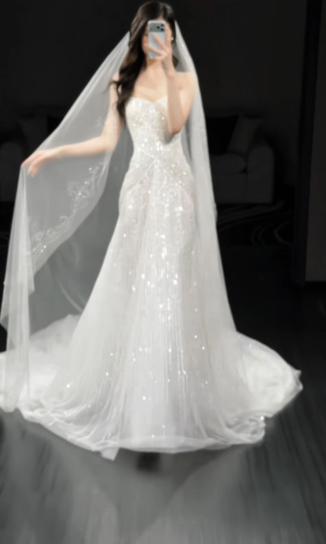 Gorgeous Sweetheart A-line Wedding Dress Tulle Sequins Bridal Gown White Bridal Dress ED09227