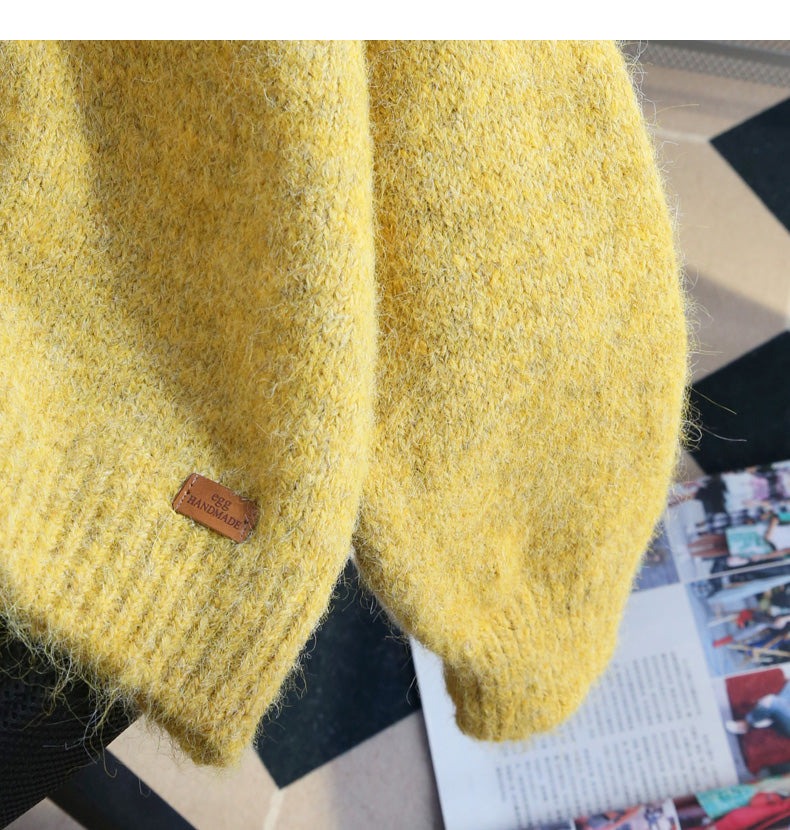 Warmer gelber Cardigan-Pullover mit doppeltem Reißverschluss und Revers ED0922