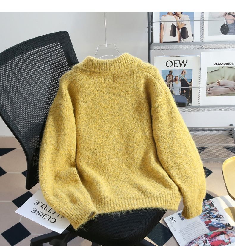 Warmer gelber Cardigan-Pullover mit doppeltem Reißverschluss und Revers ED0922
